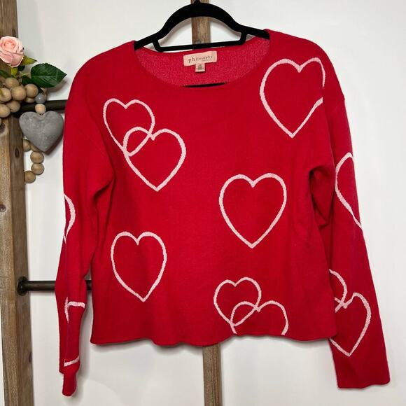 Philosophy Red Pink Hearts Long Sleeve Crew Neck Sweater Size Large - Picture 2 of 8